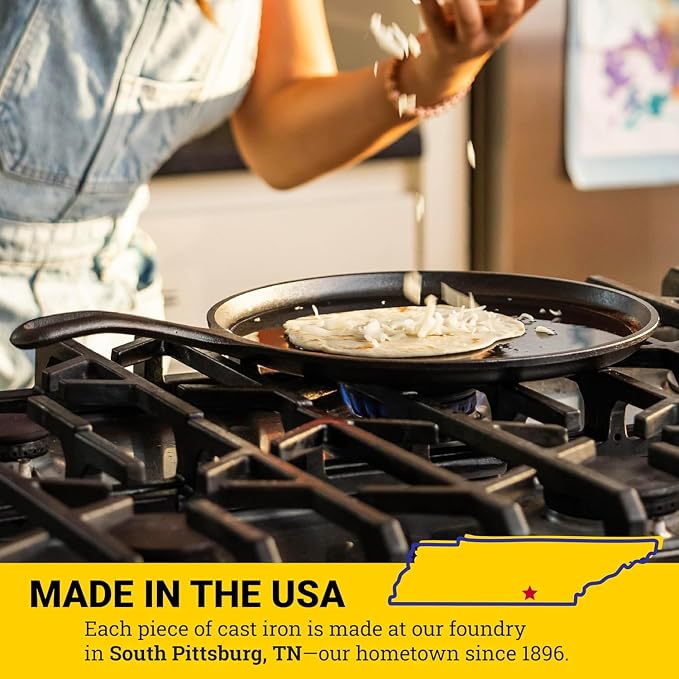 Lodge Round Seasoned Cast Iron Griddle, Round-Shaped, Pre-Seasoned Iron Griddle Pan - Non-Toxic, PFAS-Free Cookware - Compatible with Stovetop, Oven, Grill, or Campfire, 10.5 Inch (Pack of 3)