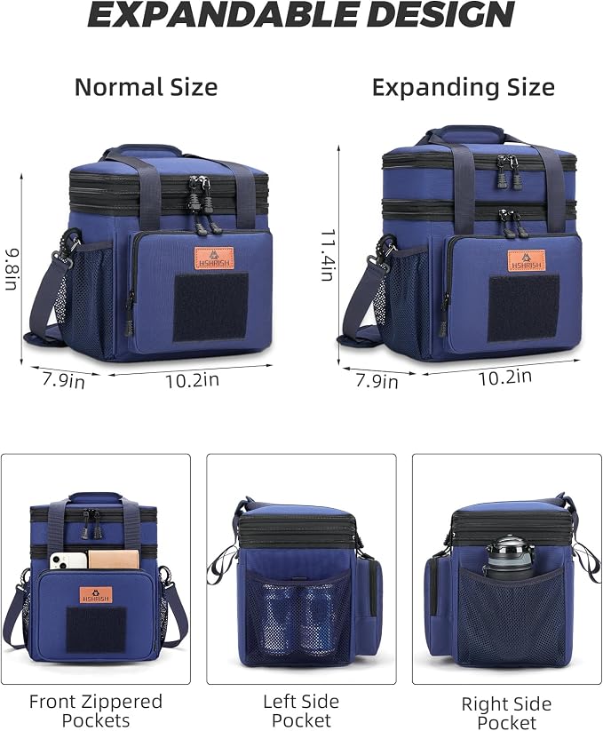 HSHRISH Expandable Large Tactical Lunch Box for Adults, Durable Insulated Lunch Bag with Lots of Storage Space, Cooler Bag for Men Women Work Outdoor Picnic Trip, 16 L, Black