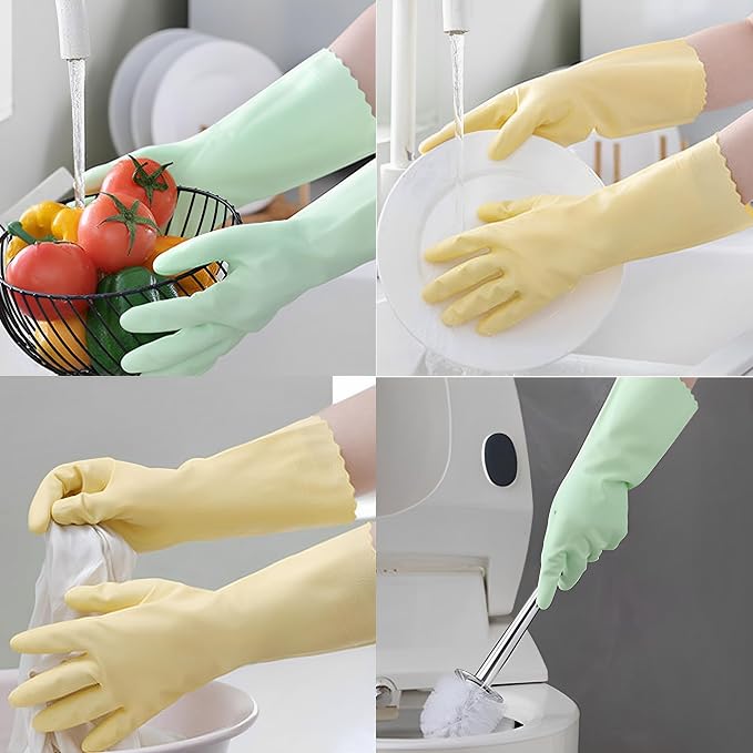 KINGFINGER 3 Pairs PVC Kitchen Gloves, Colorful Reusable Dish Gloves for Cleaning Bathroom, Cute Dishwashing Glove