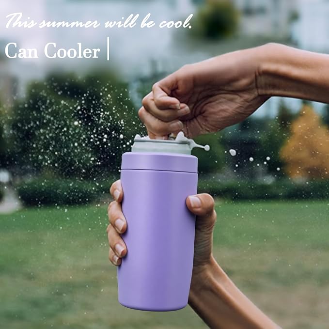 4-in-1 Slim Can Cooler Easy to Hold Insulated Beer Can Holder Double-Walled Stainless Steel for All 12 Oz Cans (lilac purple)