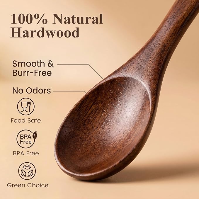 HANSGO Wooden Spoons for Eating, 6 PCS Small Wooden Spoons, 6 Inch | Table Spoon for Honey, Coffee, Tea, Hot Cocoa, Jam, Bath Salts, Stirring, Smooth Finish, Unique Gifts for Men Women