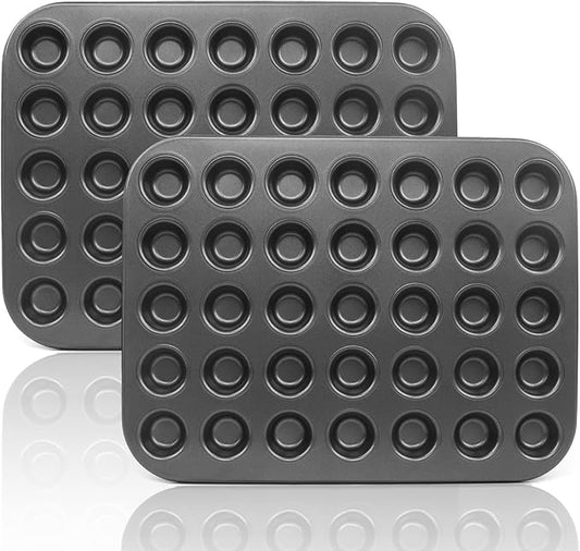 Muffin Pan, 2 Pcs 35 Cup Cupcake Pan Muffin Tin Non Stick Muffin Pan Steel Mini Muffin Tin For Baking Cheesecake Tailgate Party Supplies, Dishwasher Safe, 13.8 X 10.4 X 0.8 Inches