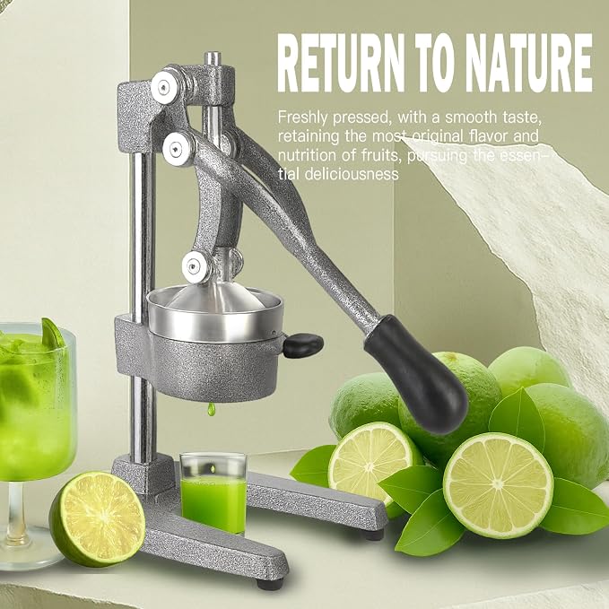 Cast Iron Juicer Hand Press – Heavy Duty Manual Citrus Juicer, Professional Orange Press, Stainless Steel Lemon Squeezer & Lime Juice Extractor (gray)