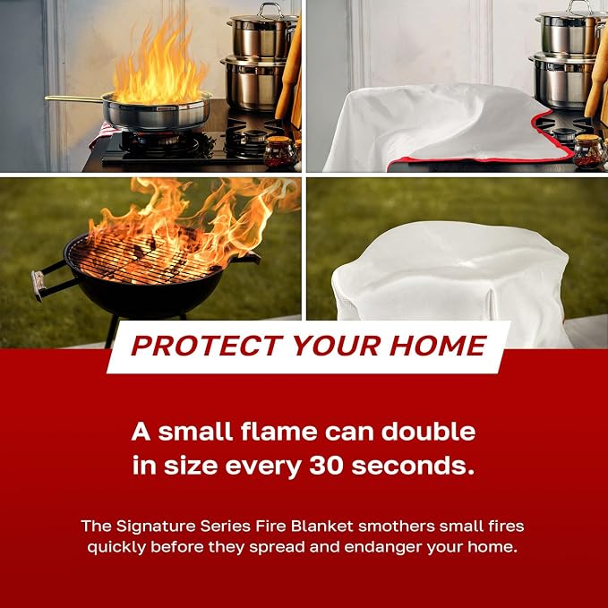 Signature Series Fire Blanket, Flame Suppression Fiberglass Blanket for Home & Kitchen Safety | Ultimate Fire Protection Blankets That Never Expire