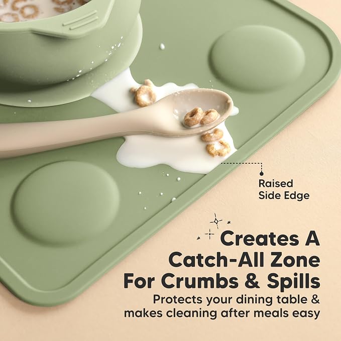 KeaBabies 2pk Silicone Placemats for Toddlers, Kids, Baby, 12x9 (Sage, S) | Non Slip Suction Silicone Placemat for Restaurants, Dining Table,Travel, Easy to Clean, Food Grade/BPA-Free, Small Table Mat