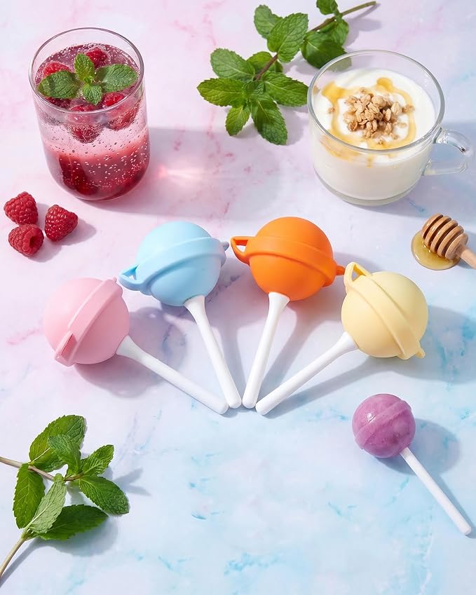 Silicone Lollipop Ice Cream Maker Molds – 4-Pack Funny Lollipop Ice Pop Mold, Reusable Popsicles Molds with Built-in Sticks, Creative Sphere Ice Pop Mold for Summer Parties and Gatherings