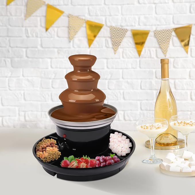 Chocolate Fountain, 3-Tier Mini Chocolate Fountain Machine, Electric Chocolate Melting Fountain Machine, Stainless Steel Electric Chocolate Fondue Fountain for Cheese, BBQ Sauce, Syrup,