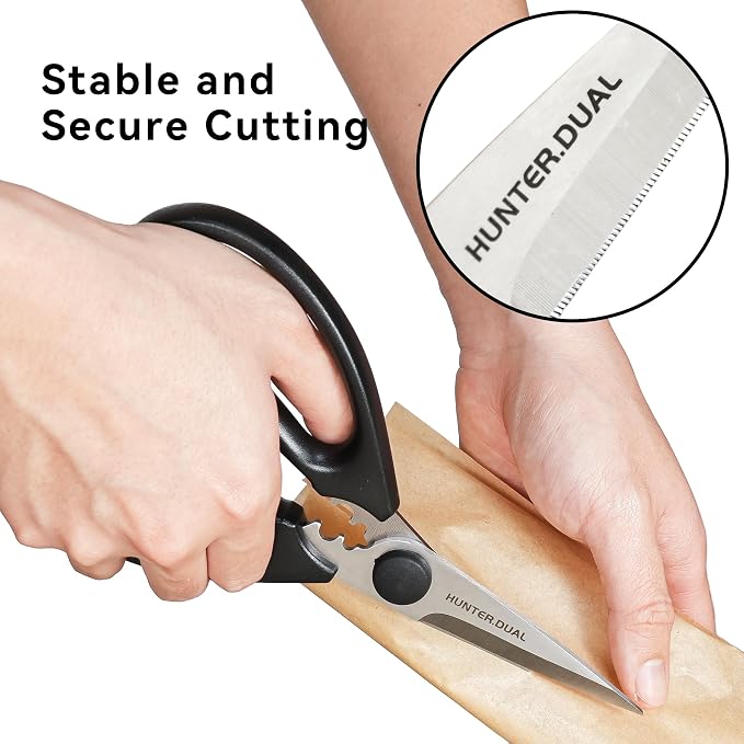 Kitchen Scissors for Food, HUNTER.DUAL Heavy Duty Come Apart Poultry Shears for Cooking, All Purpose for Cutting Chicken, Meat, Fish & Vegetables (Black, 8.26 Inch)