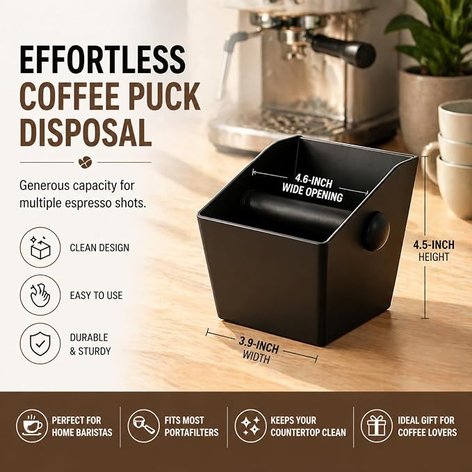 2 Pack Espresso Knock Box, 4.6 Inch Coffee Grounds Bin, Non-Slip Base | 2 Pack Espresso Knock Box for Easy Coffee Grounds Cleanup at Home, Office, or Coffee Bar