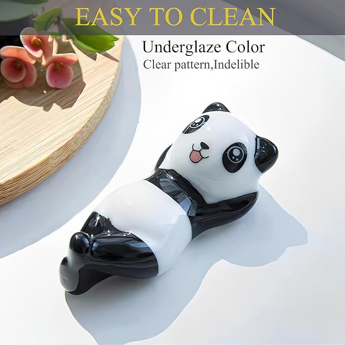 Ceramic Chopsticks Gift set with Panda Porcelain Rest,Reusable,Green Bamboo | Easy to Clean,Dishwasher Safe,Ceramic Chopsticks Holder,Chinese Japanese Korean,Classic Stylish,Exquisite Panda Gift Box