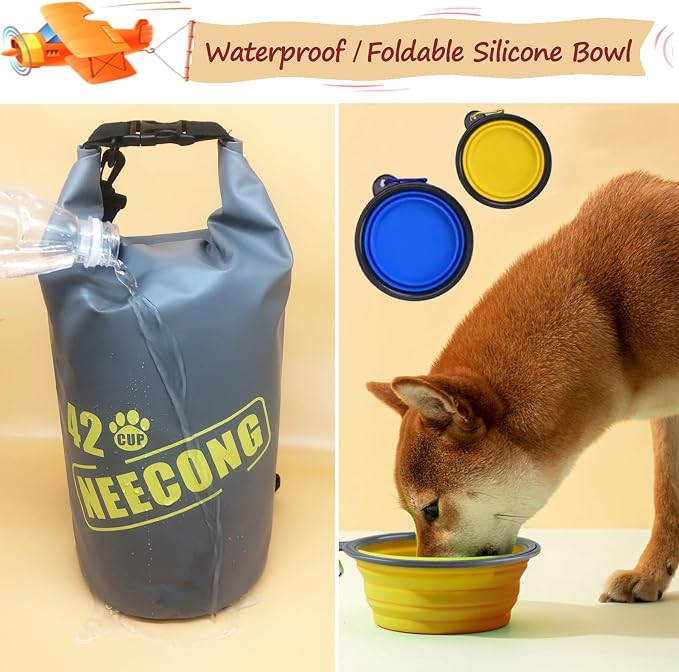 Dog Food Travel Bag With Collapsible Travel Big Bowls(800ml), 42 Cup Dog Food Storage System for Camping, Daily -10L Dog Food Dry Bag