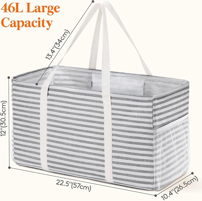 Lifewit Extra Large Tote Bag, Reusable Grocery Bags with Metal Wire Frame and Handles