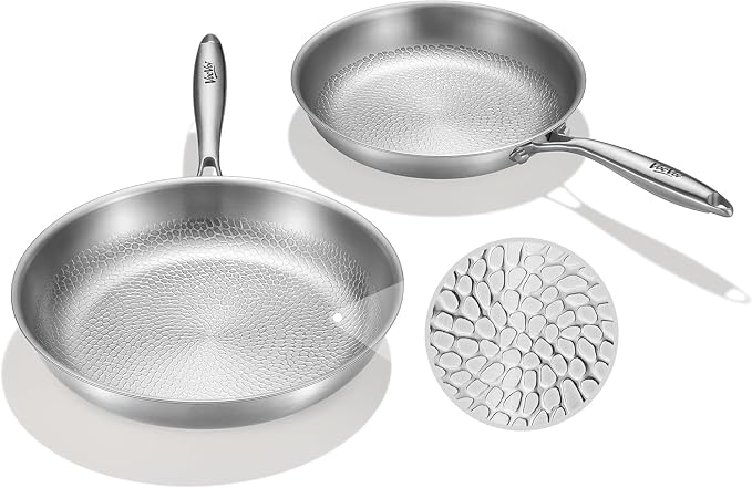 VocVoi Titanium pans for cooking,10"+12" Nonstick pro frying cookware | Uncoated Hammered Pure Titanium, PFOA/PFAS/PTFE Free skillets, Induction & Oven-Safe, Compatible with All Cooktops