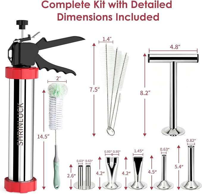 Premium 2.3LB Beef Jerky Gun Kits, Upgraded 316 Stainless Steel Jerky Maker, Sausage Stuffer, Jerky Cannon, Meat Gun, Beef Jerky Making Gun with 5 Nozzles, 1 Meat Pusher & 5 Cleaning Brushes