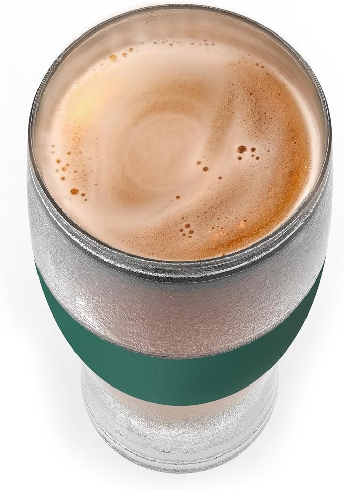 Host Freeze, Frozen Mugs, Freezable Pint Set, Beer Keep Your Drinks Cold, Double Walled Insulated Glasses, Tumbler for Iced Coffee, 16oz, Set of 2, Green