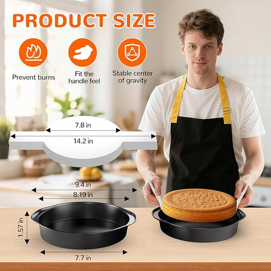 8 Inch Round Cake Pan with Handle, 3PCS Nonstick Cake Pans with 100 PCS Parchment Paper