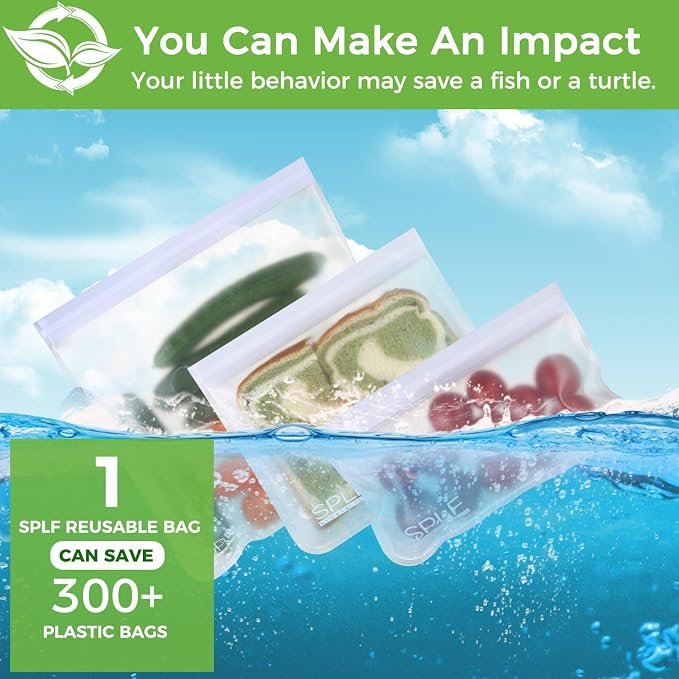 SPLF 10 Pack Dishwasher Safe Reusable Sandwich Bags, White | Reusable Quart Bags Leak-proof Freezer Bags Bpa and Silicone Free for Marinate Meats, Cereal, Sandwich, Travel Items