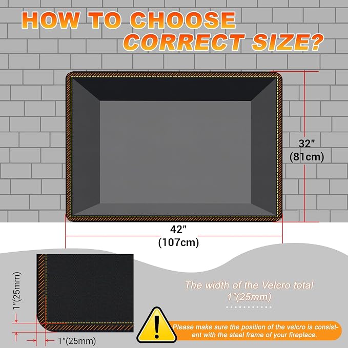 Fireplace Cover, Draft Stopper for Brick Fireplace, Fireplace Flue Blocker, Indoor Fireplace Blanket for Heat Loss, Winter and Summer, Black, 42x32 Inches