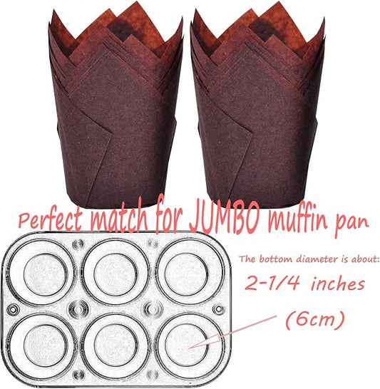 500 pcs Large size Brown Tulip Baking Cups 2-1/4"(Base diameter) x 4"(Wall height) Greaseproof paper baking cupcake Muffin liners