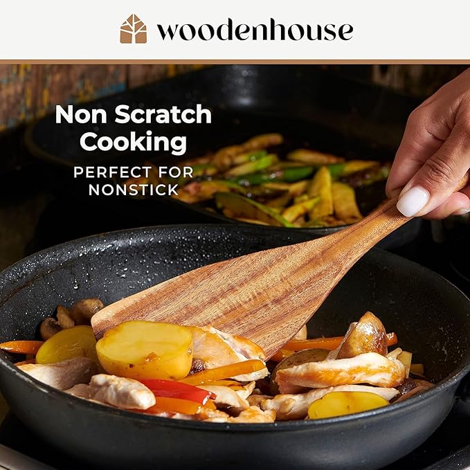 Wooden Spoons for Cooking, 10 Pcs Teak Wood Utensil Set for Nonstick | Durable, Heat Resistant & Food-Safe with Ergonomic Handles – Woodenhouse Kitchen Cookware