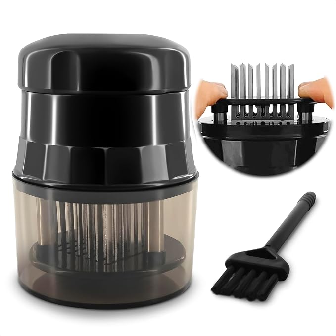 Meat Tenderizer Tool - Convenient Chicken Tenderizer Tool with 56 Sharp Stainless Steel Needle Blades, Safety Lock & Cleaning Brush, Dishwasher Safe - for Beef, Steak, Fish, Meat & Poultry Tenderizers | Blade Tenderizer for Meat with Safety Lock & Clea...