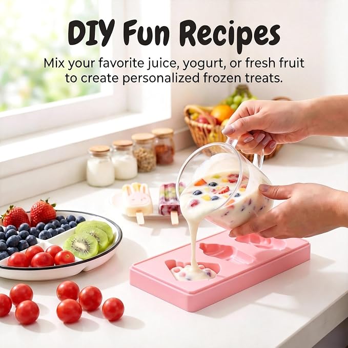 2Pcs Cartoon Popsicles Molds, 5-Cavity Food-Grade Silicone Ice Pop Cream Molds with Reusable Sticks, Stackable Ice Cream Mold, Easy Release, Cute Small Ice Pop Mold for DIY Cake and Ice Cream