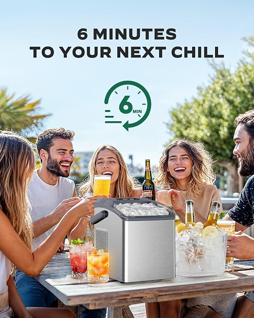 Silonn Countertop Ice Maker Machine, 26 lbs per Day, Fast Ice in 6 Minutes, Self-Cleaning Ice Maker, Compact Countertop Ice Machine for Home, Kitchen/Office/Parties,‎Stainless Steel