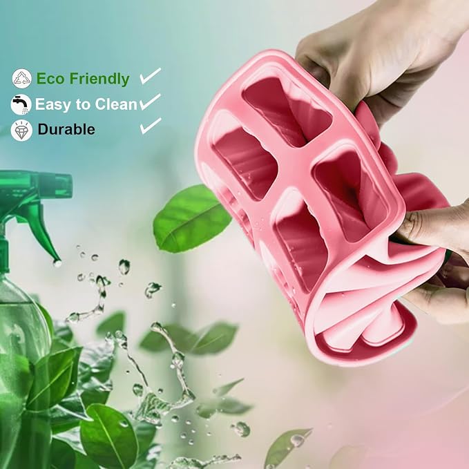 Silicone Popsicle Molds 10 Pcs Ice Pop Maker Molds with 10 Reusable Sticks, Cleaning Brush and Funnel - Homemade Easy-Release Reusable Popsicle Moulds Shapes (Pink)