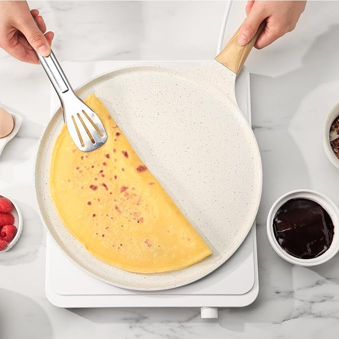 SENSARTE 10 Inch Nonstick Crepe Pan Ceramic Coating Pancake Pan White | Natural Ceramic Coating Dosa Pan Pancake Flat Skillet Tawa Griddle with Stay-Cool Handle, Induction Compatible