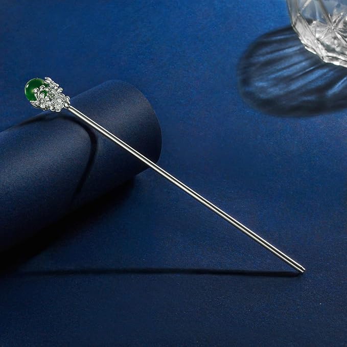 Silver-plated Metal Hair Pins for Girl 5.9" Chinese Hair Sticks For Long Hair Buns (E)