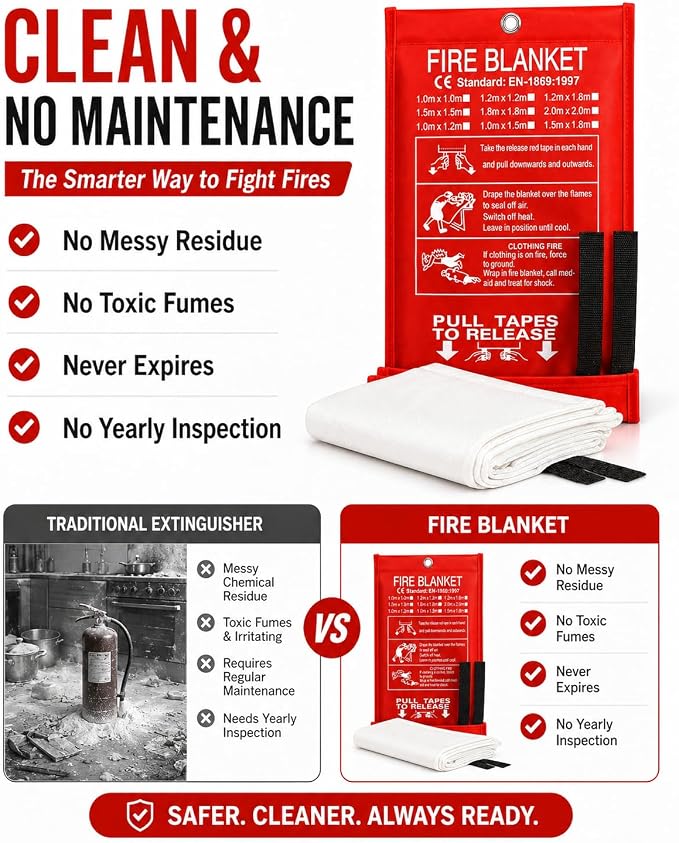 Ougist 4 Pack Emergency Fire Blanket for Home and Kitchen, 40"x40" Fire Blankets for Safety, Fiberglass Flame Suppression for Grill, RV & Camping, Peace of Mind for Your Family