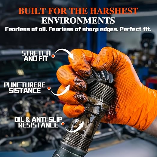 ANBOSON 10 Mil Heavy Duty Industrial Nitrile Gloves, Orange Large 500 Count | 500 Ct Diamond Texture, Disposable Latex Free Rubber Gloves for Auto Repair,Workshop,Warehouses,Chemical Handling Industrial