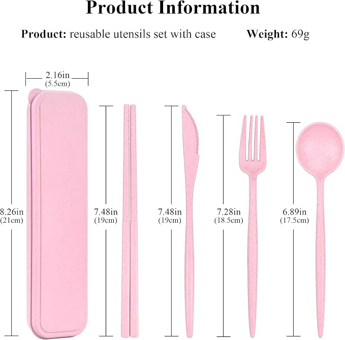 DISSKNIC 4 Sets Travel Utensils with Case, Cutlery Set Chopsticks Fork Spoon Knife with Case, Reusable Plastic Utensils Sets for Lunch Box Accessories,Portable Lunch Box Utensils Set for Daily Use