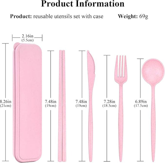 DISSKNIC 4 Sets Travel Utensils with Case, Cutlery Set Chopsticks Fork Spoon Knife with Case, Reusable Plastic Utensils Sets for Lunch Box Accessories,Portable Lunch Box Utensils Set for Daily Use