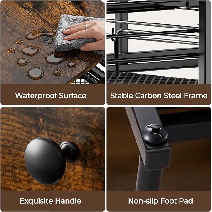 K Cup Holder Organizer for Countertop, 3-Drawer Coffee Pod Holder with 8 Removable Mug Hooks, Holds Up to 80 Pods, Coffee Station Organizer for Kitchen, Coffee Bar, Office