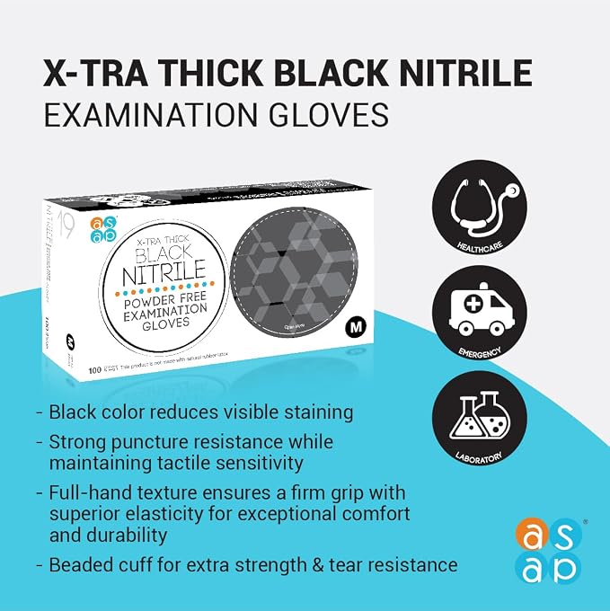 ASAP Nitrile Gloves Disposable Latex Free - 4 Mil Powder Free, Food Safe, Kitchen & Medical - Cleaning & Tattoo Supplies