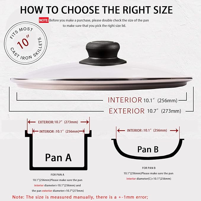 10 Inch Pan Lid - Tempered Glass Lids for Frying Pan, Skillets & Pots | Clear Universal Cookware & Bakeware Lids with Heat Resistant Handle