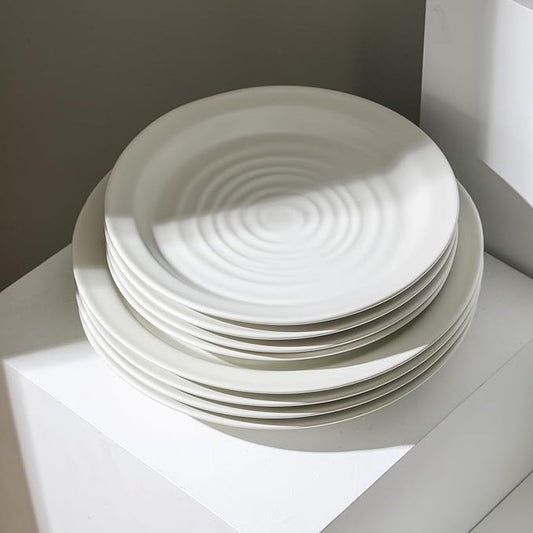 Stone Lain Orbit 24-Piece Dinnerware Set Stoneware, Plates and Bowls Set, Pasta Bowls, Microwave and Dishwasher Safe, Dish Set for 8, White