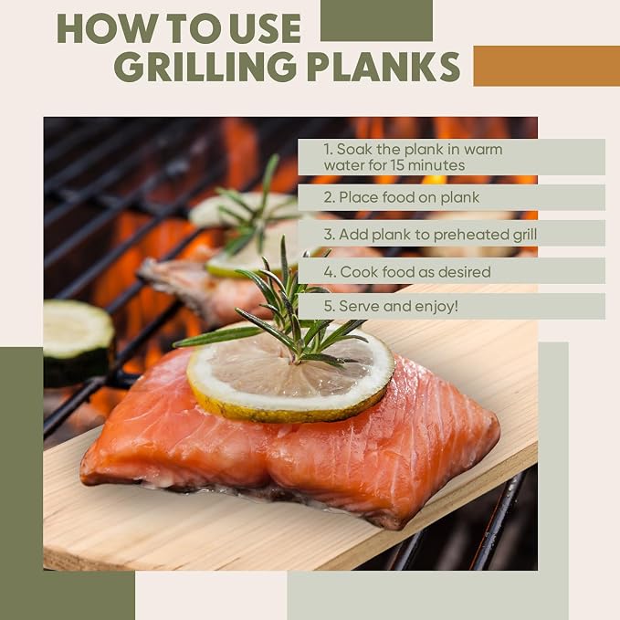 Landical 3/6/10/13/20 Pcs XL XXL Large Cedar Plank for Grilling Salmon Thicker Design Full Filet of Meat Fish Veggies Adding Extra Smoke and Flavor Soaking Fast Easy to Use(6 Pcs,15 x 5.5 Inches)