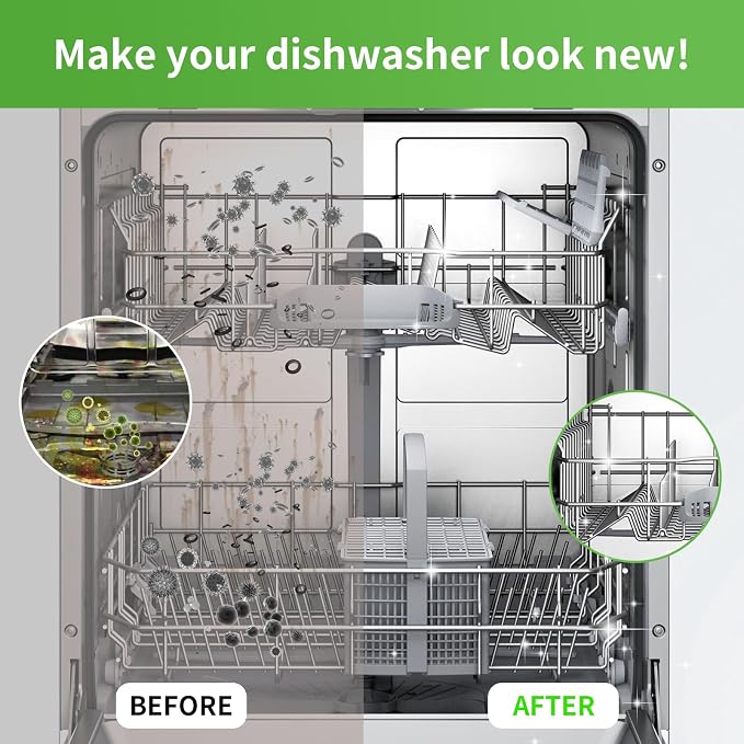 Dishwasher Cleaner and Deodorizer Tablets, Dishwasher Cleaning Tablets 24 Pack - Helps Remove Limescale & Odor, Prevents Buildup in Pipes, Safe for All Dishwashers, Lemon Scent - 12 Month Supply