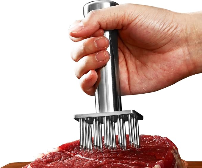 304 Stainless Steel Meat Tenderizer Tool, Sharp Long Needles for Thick Cuts | Square 18-needle head reaches deep into meat for faster marinating, Dishwasher safe, Cover included