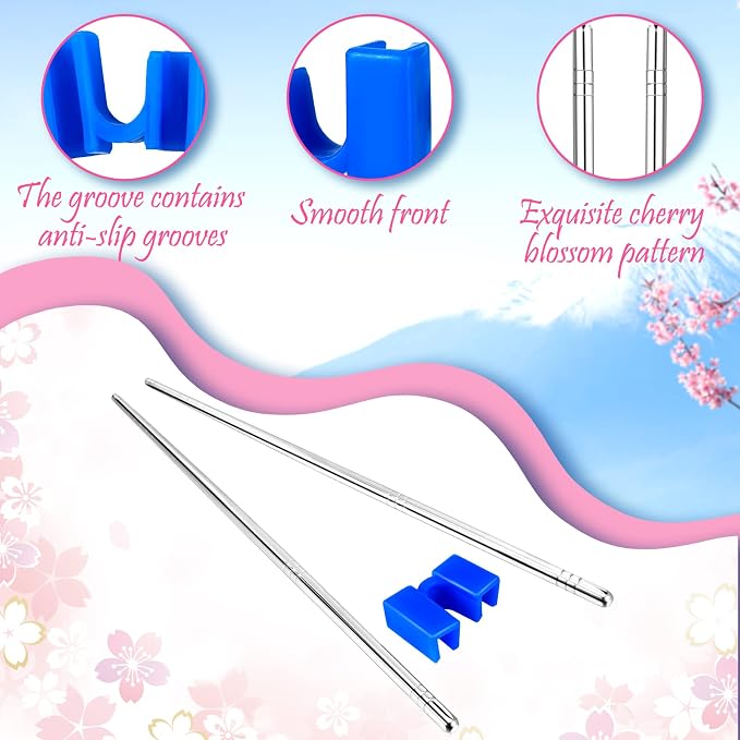 5 Pairs Reusable Chopsticks Helpers Training Chopstick for Beginner Replaceable Practice Chopsticks Non-slip Training Chopstick for Adults Learner(Stainless Steel,Silver)