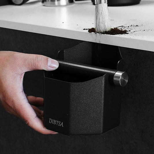 DIBTSA Espresso Knock Box, with Removable Knock Bar and Non-Slip Rubber Base, Espresso Accessory, Stainless Steel, Black, Small