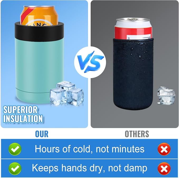 Can Cooler 12 OZ Beer Holder, Stainless Steel Beverage Can Insulator | Standard Size Cans Holder with Vacuum Insulated, Metal Koozie for Cans, Mint Green