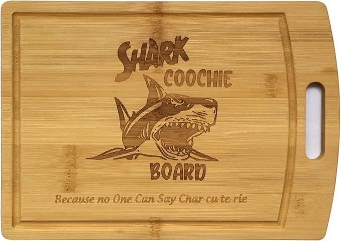 Shark Coochie Charcuterie Boards/Bamboo Cutting Board/With Juice Grooves/Laser Engraved Pattern/Charcuterie Board (11x8 in)