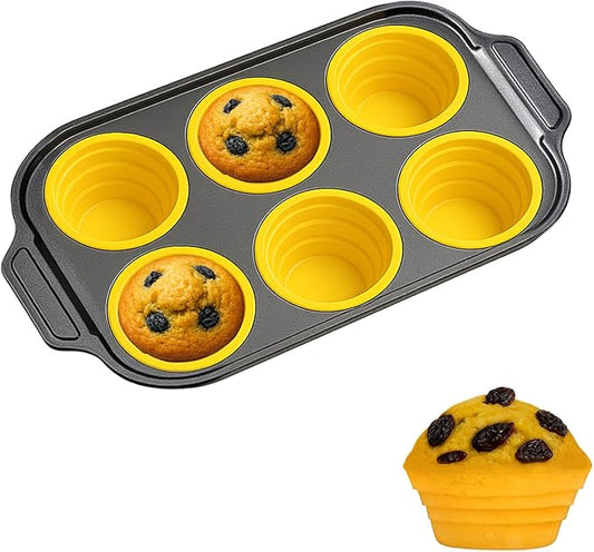 Silicone Muffin Pan for Baking with Metal Frame, Nonstick, 6 Cups Silicone Cupcake Pan, Muffin Tray,Jumbo Muffin Pan, Muffin Molds for Baking Muffins, Cupcakes, Egg Bites (Yellow, 1Pcs)