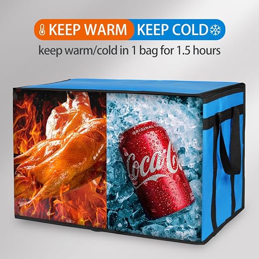 Bodaon 2-Pack Insulated Food Delivery Bag for Hot and Cold Meal, XXX-Large Cooler/Thermal Bags for Commercial Delivery, Grocery Tote Insulation Bag for Catering, Pizza Warmer, Blue