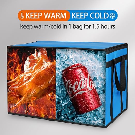 Bodaon Insulated Food Delivery Bag for Hot and Cold Meal, XXX-Large, Grocery Tote Insulation Bag for Catering, Pizza Warmer, Blue, 1-Pack | Grocery Tote Insulation Bag for Catering/Drivers for Hot and Cold Meal, Pizza Warmer, Cooler Bag, Food Warmers f...
