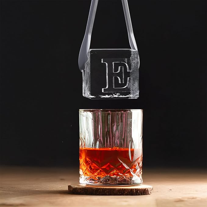 Letter E Monogram Clear Ice Cube Maker, 2" Big Ice Cubes Mold for Whisky and Cocktails, Large Initials Silicone Ice Cube Tray Personalized Gifts for Men (Letter E)