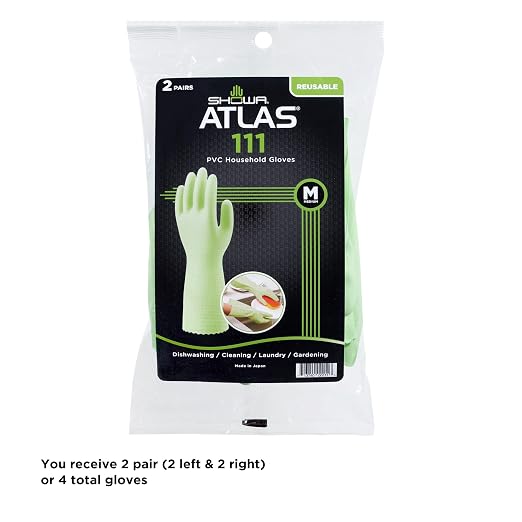 SHOWA 111 Skin-Friendly Dishwashing Gloves, Latex-Free PVC, Reusable Housekeeping Gloves with Cotton Liner, Non-Slip Grip for Kitchen & Gardening, Made in Japan, Medium, 2-Pairs